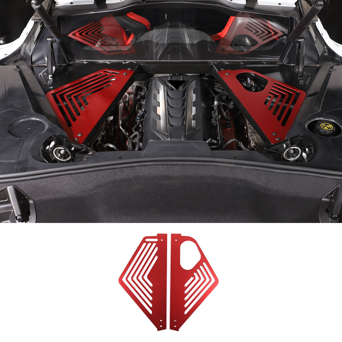 For Corvette C8 2020-2026 Red Aluminum Engine Bay Panel Covers Trims 4