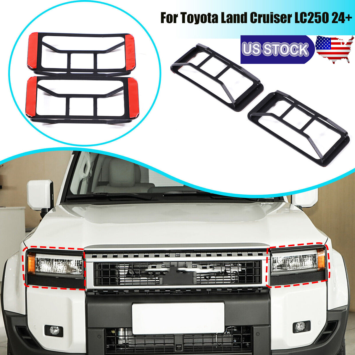 Steel Front Fog Light Lamp Cover Trim Ring For Toyota Land Cruiser LC250 24+ US 1