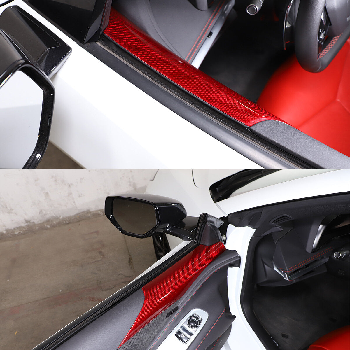 Red Real Carbon Fiber Full Interior Set Decor Trim Kit for Corvette C8 20-25 101