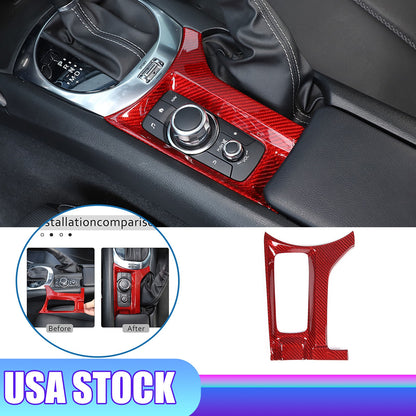 Red Real Carbon fiber Center Multimedia Panel Cover Trim For Mazda MX-5 2016-23 1