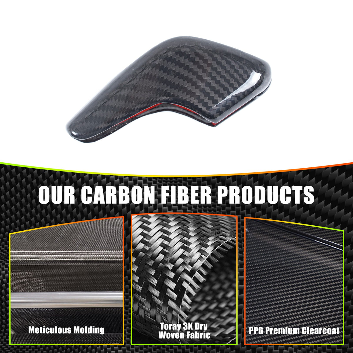 Real Carbon Fiber Center Gear Shift Knob Cover Trim For Jaguar F-TYPE X152 2013+ 6
