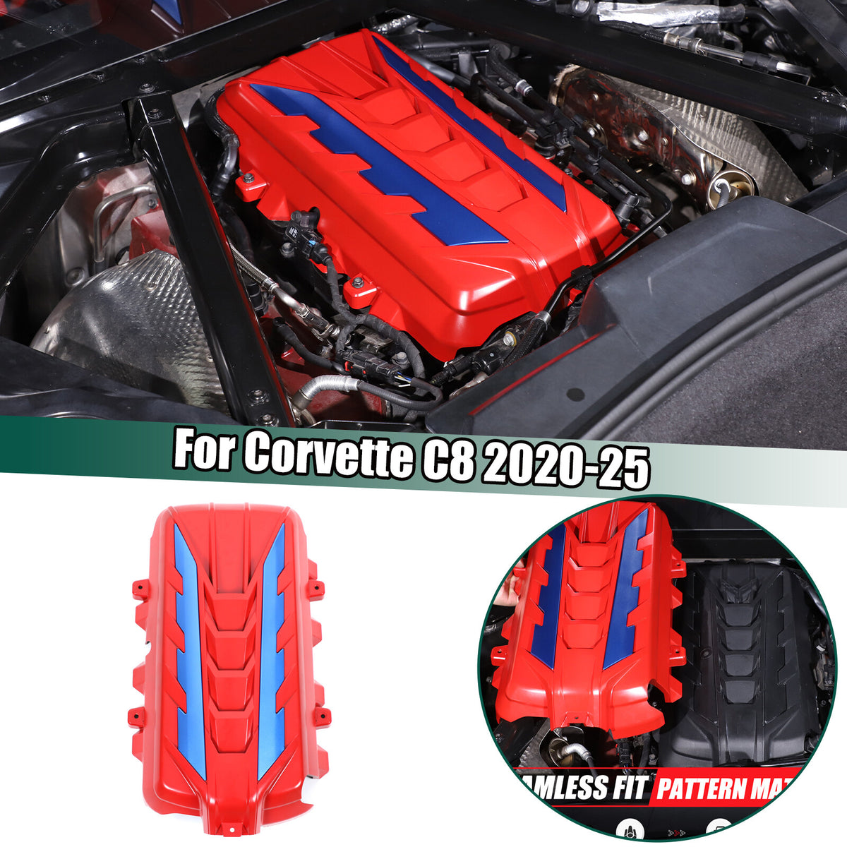 Red Engine Bay Panel Cover Trim in Edge Blue For Corvette C8 2020-26 1