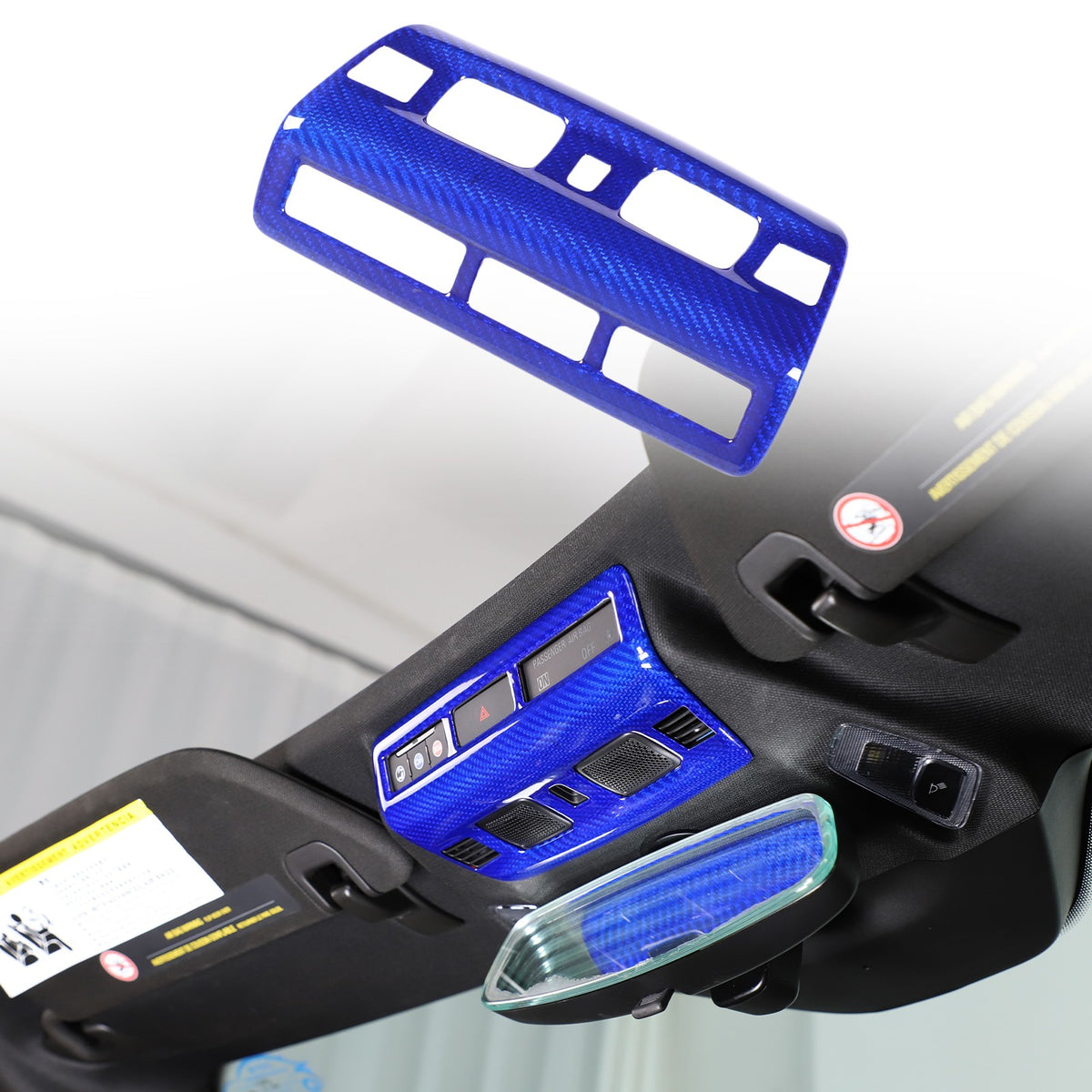 Blue Real Carbon Fiber Roof Reading Light Trim For Corvette C8 2020+ 19
