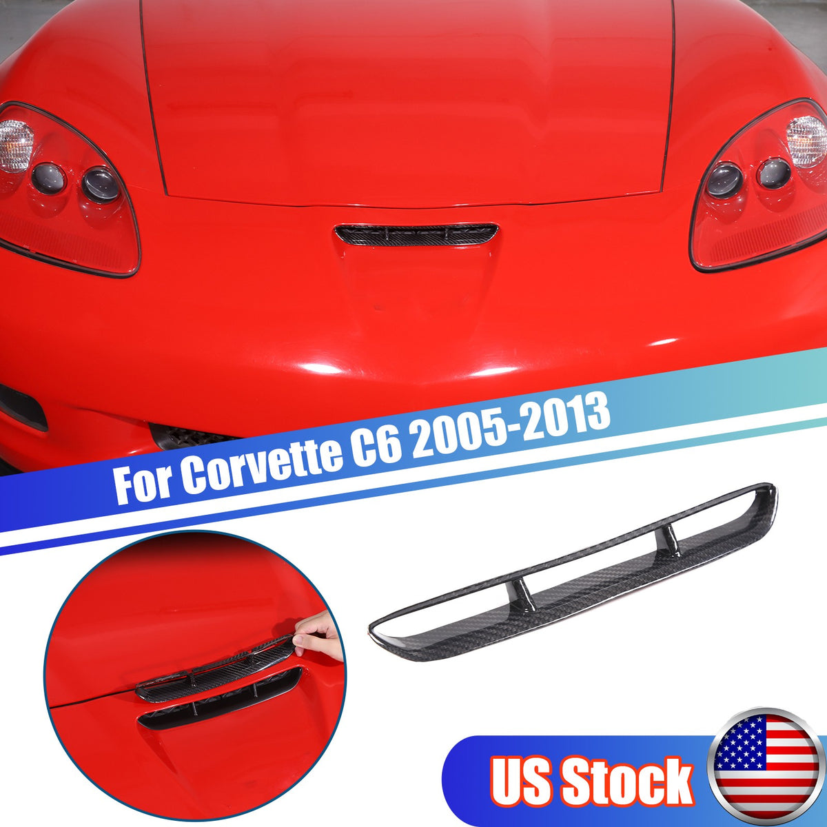 Real Dry Carbon Fiber Hood Front Air Intake Decor Trim For Corvette C6 2005-2013 1