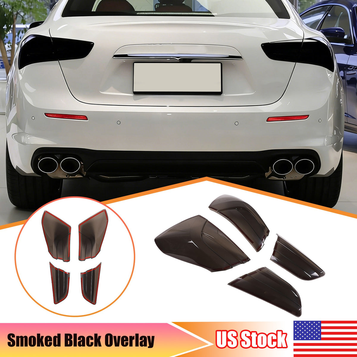 Smoked Rear Tail Light Guard Cover Trim For Maserati Ghibli 2021-24 US 1