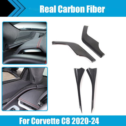 Real Carbon Fiber Interior Dashboard Side Panel Cover Trim Set For Corvette C8 1