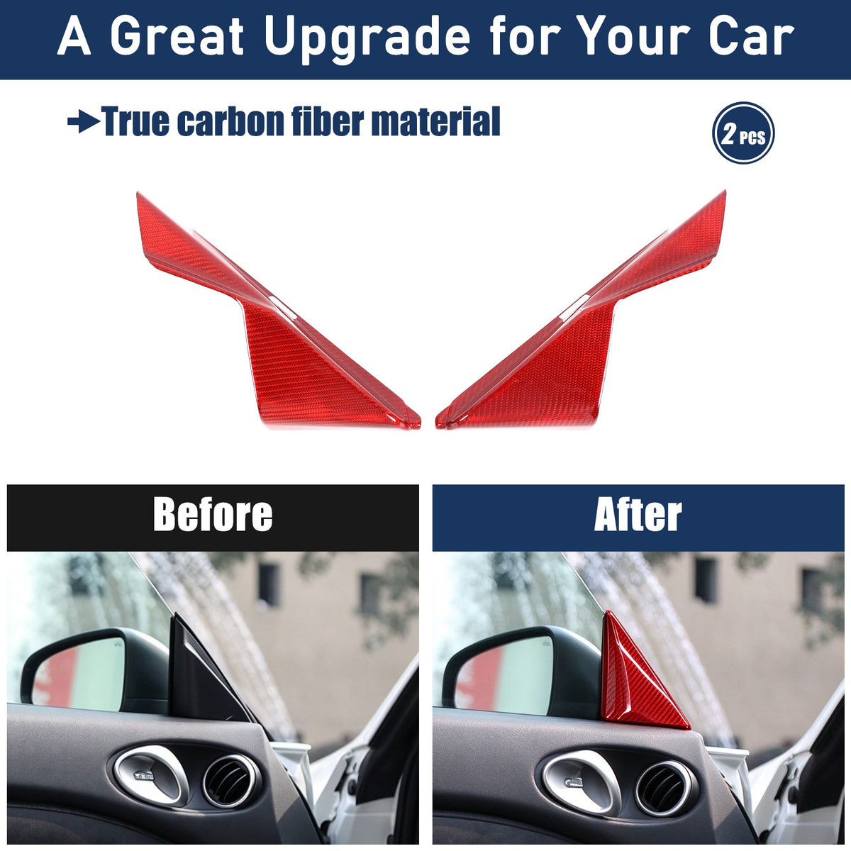Red Real Carbon Fiber Inner A-Pillar Sticker Trim For Nissan 370Z Z34 2009-2020 14