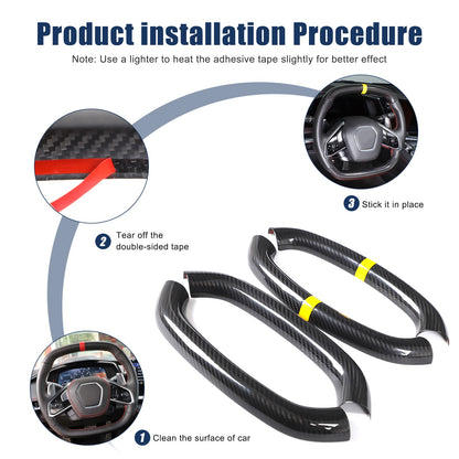 Yellow Top Real Carbon Fiber Steering Wheel Cover Trim For Corvette C8 20+ 3