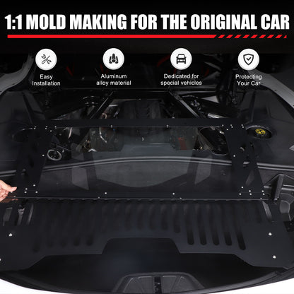 Black Aluminum Engine Hood Transparent Panel Cover Trim For Corvette C8 20+ 11