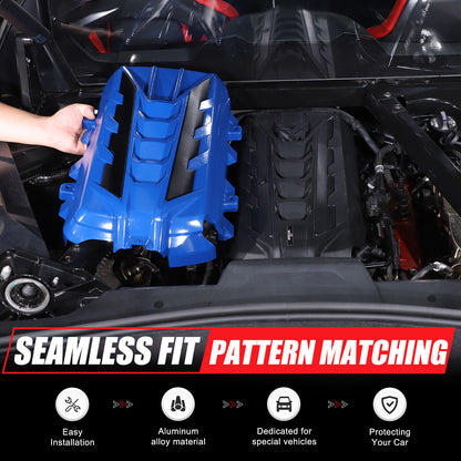 Blue Engine Bay Panel Cover Trim in Edge Black For Corvette C8 2020-26 13