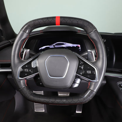 Red Top Honeycomb Carbon Fiber Steering Wheel Trim Cover For Corvette C8 2020+ 14