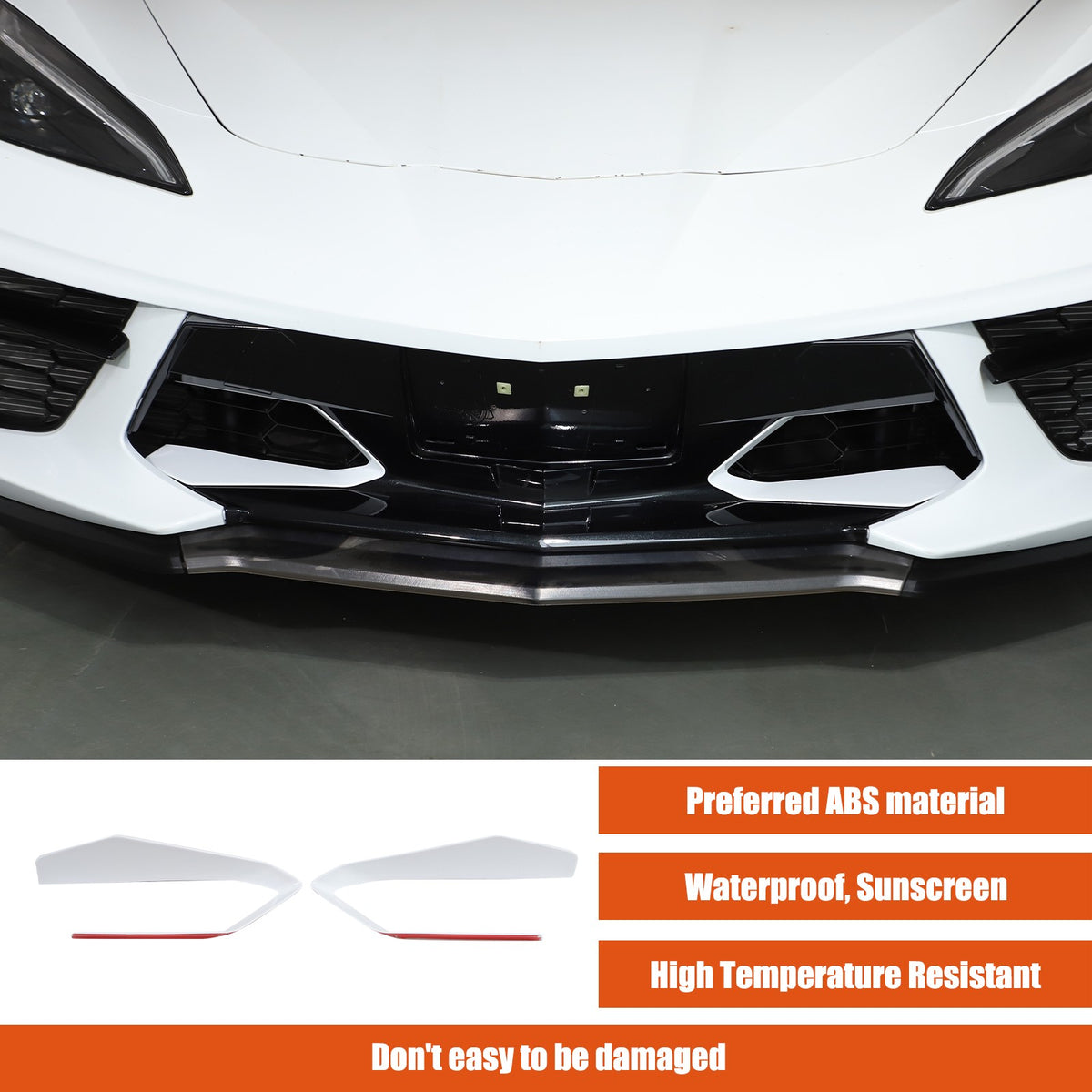 White ABS Front Bumper Center Grille Frame Trim Cover For Corvette C8 2020+ 11