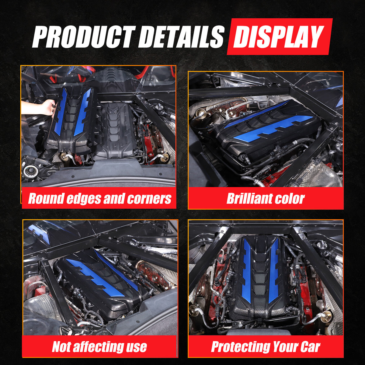 Carbon Fiber Engine Bay Panel Cover Trim in Edge Blue For Corvette C8 2020-26 US 14