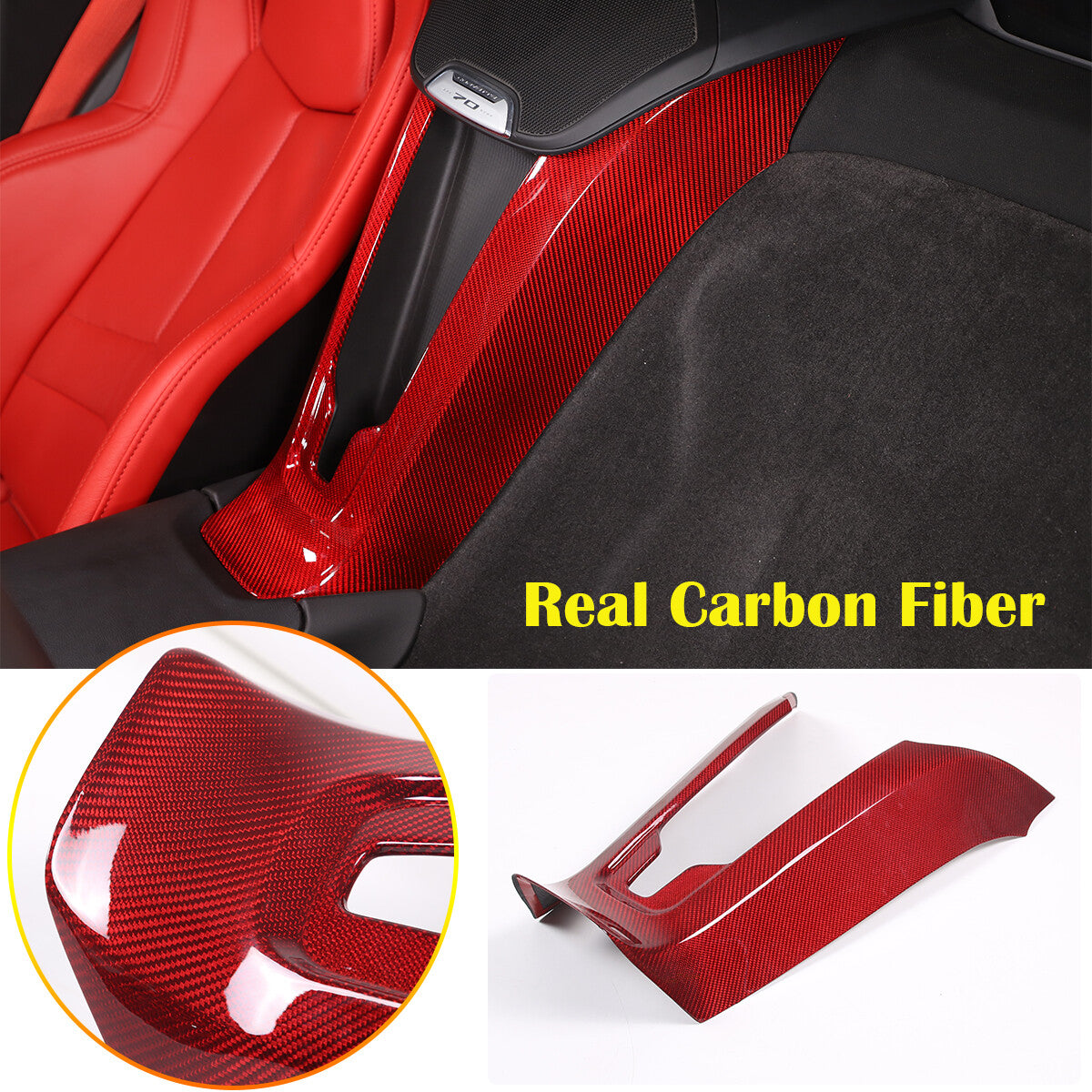 Red Carbon Fiber Instrument & Waterfall Wireless Charger Cover For Corvette C8 16