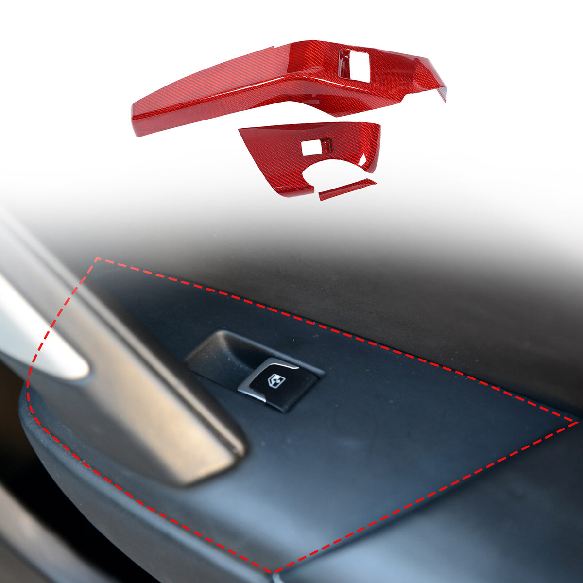 Red Carbon Fiber Window Lift Button Panel Cover Trim For Corvette C7 2014-2019 5