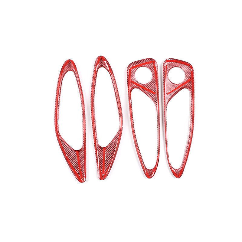 Red Carbon Fiber Style Inner Door Handle Frame Trim For Alfa Romeo Giulia 17-19 2