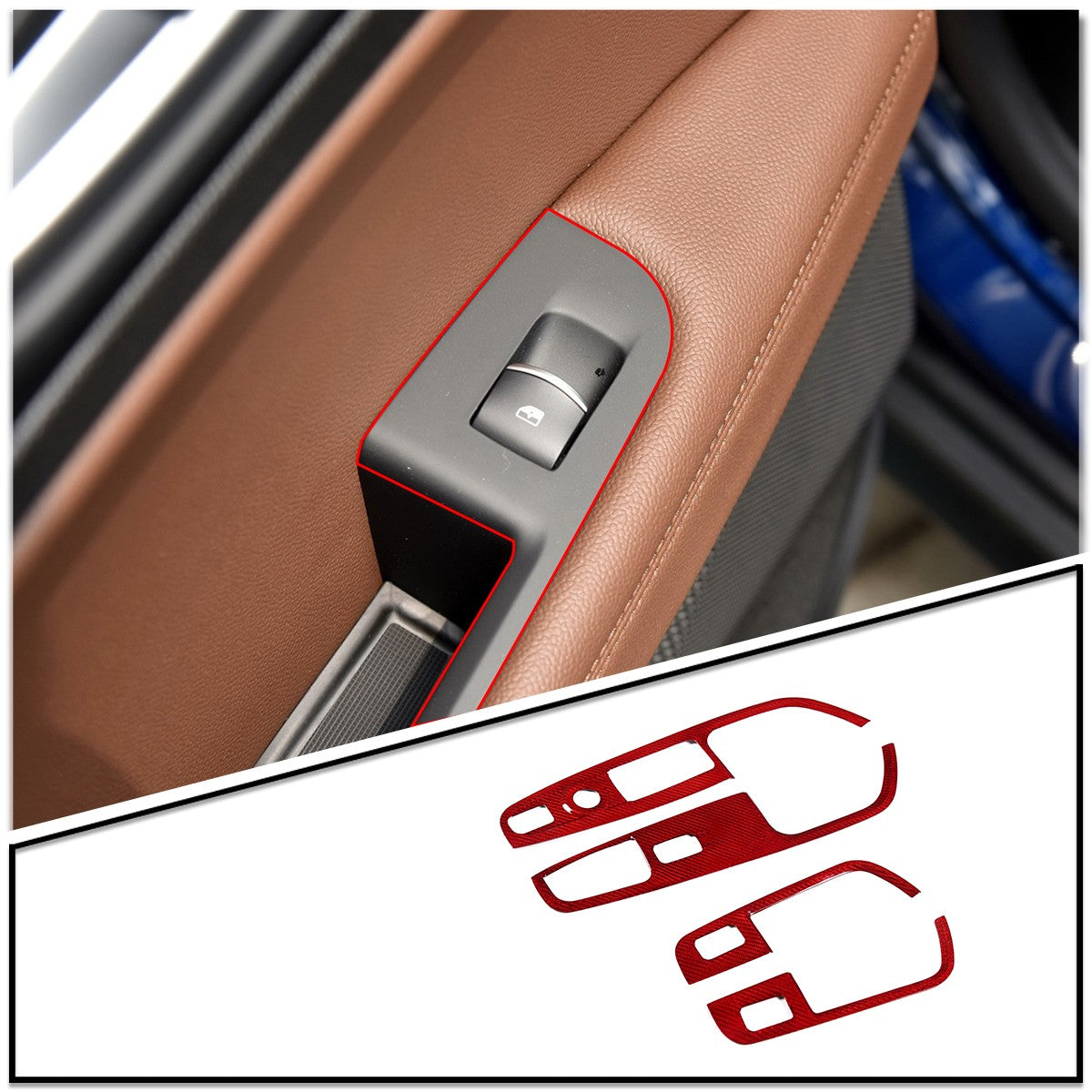 Red Real Carbon Fiber WindowLift Switch Panel Trim For Alfa Romeo Stelvio 17-20 1