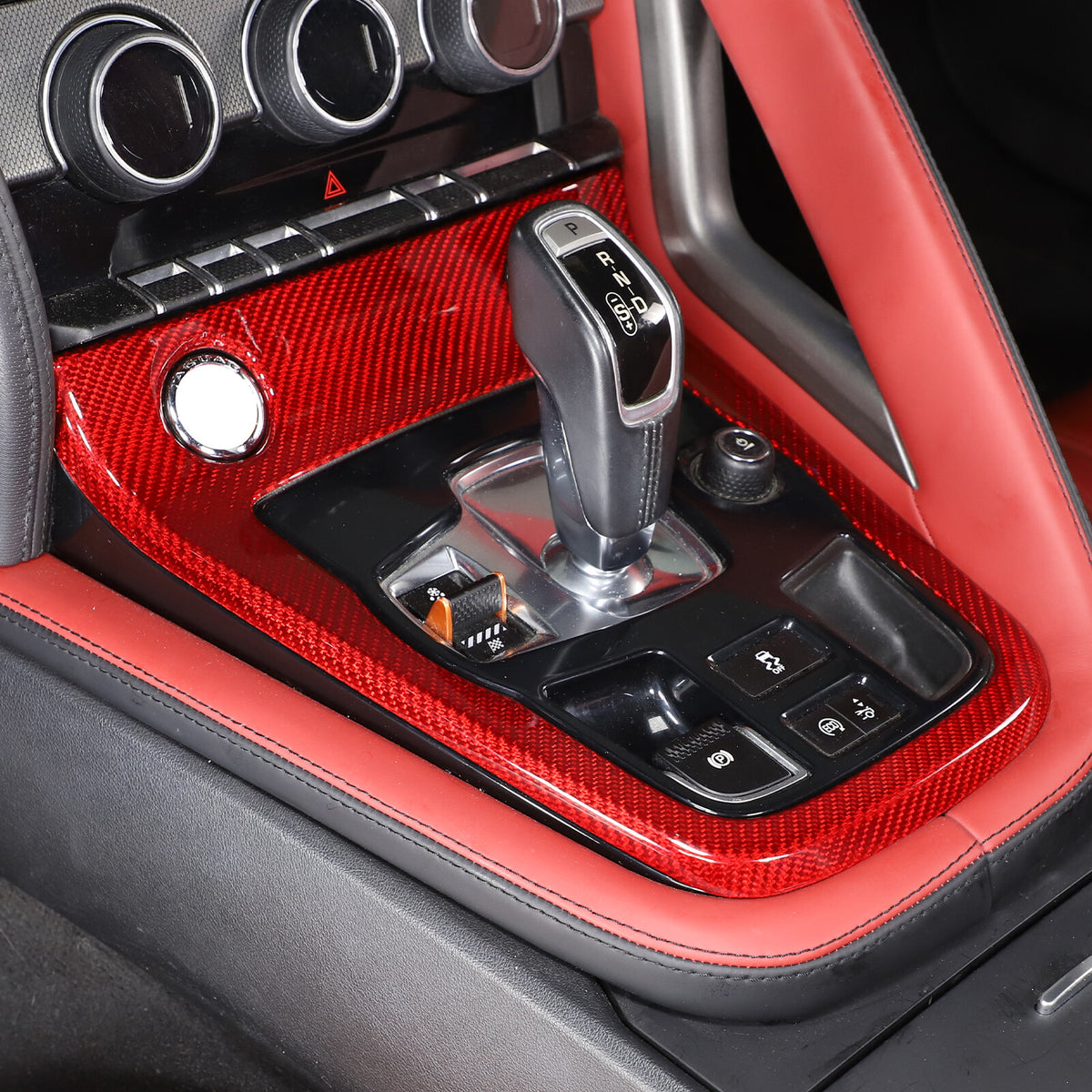 Red Carbon fiber Center Gear Shift Panel Trim Frame for Jaguar F-type 2013-22 6