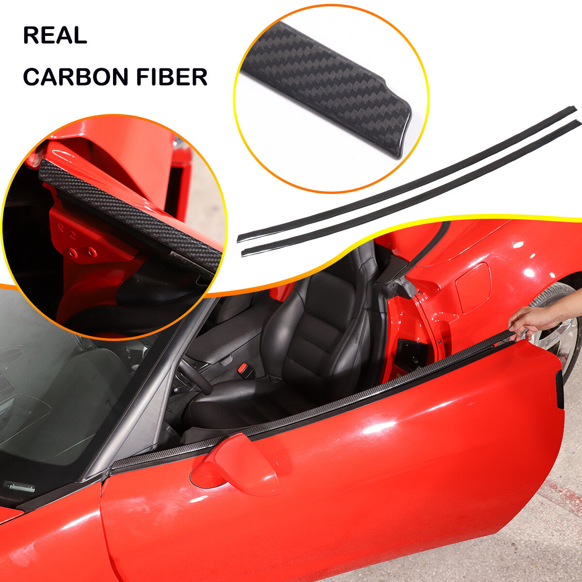 Real Carbon Fiber Door Window Sill Trim Decor Strips For Corvette C6 2005-2013 1