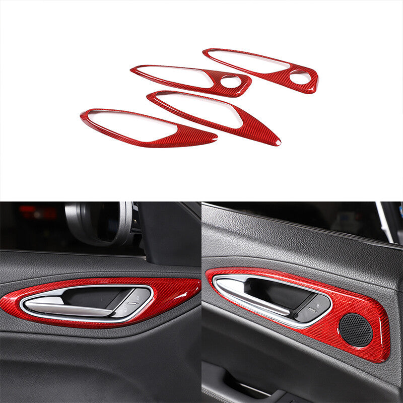 Red Carbon Fiber Style Inner Door Handle Frame Trim For Alfa Romeo Giulia 17-19 8