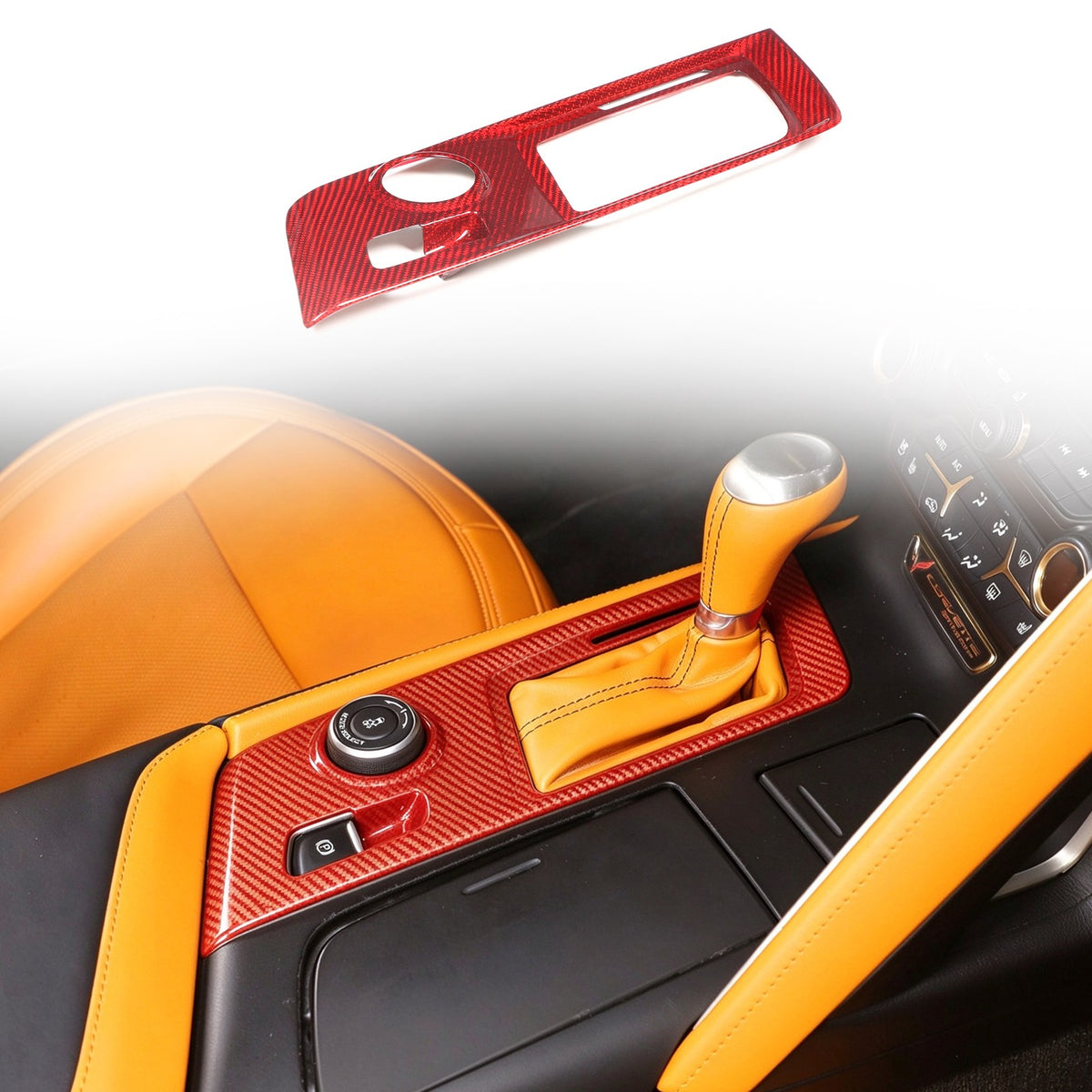Red Real Carbon Fiber Gear Shift Trim Cover For Corvette C7 2014-2019 4