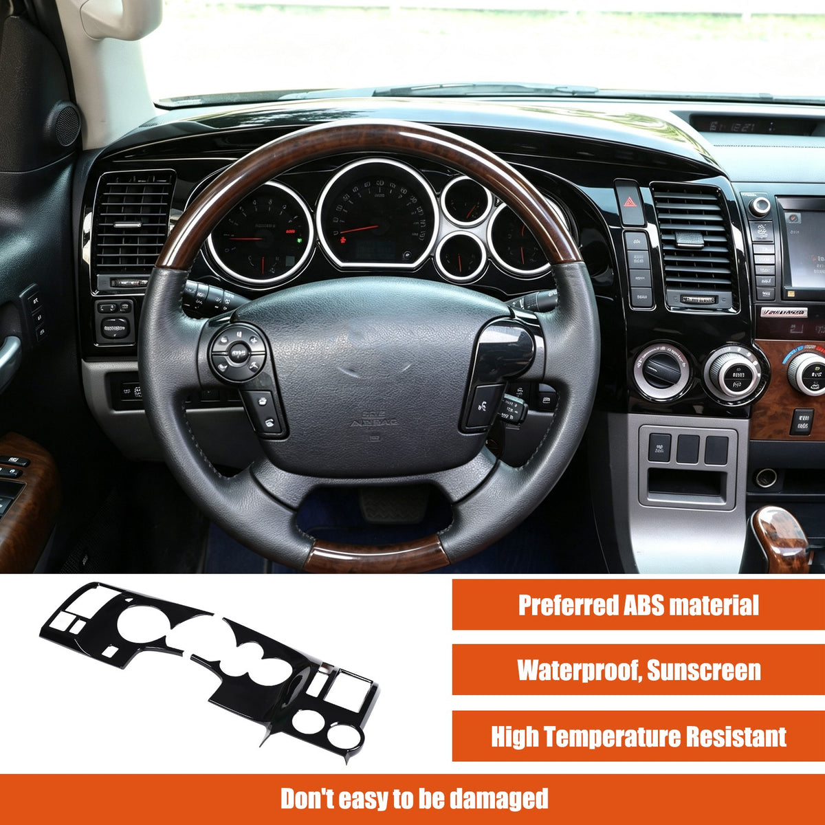 Glossy Piano Black ABS Instrument Panel Trim Cover For Toyota Tundra 2007-2013 10
