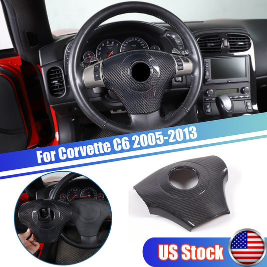 Real Dry Carbon Fiber Steering Wheel Decorative Cover Trim For Corvette C6 05-13 1