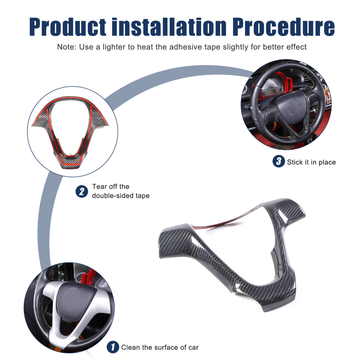 Real Carbon Fiber Interior Steering Wheel Cover Trim For Benz Smart Fortwo 09-15 19