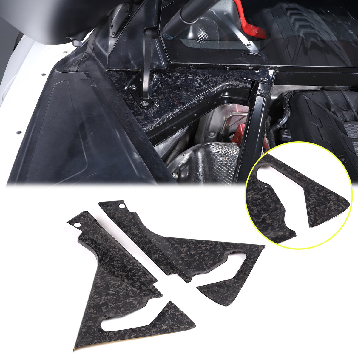 Forged Carbon fiber Front Hood Lift Support Corner Cover Trim For Corvette C8 1