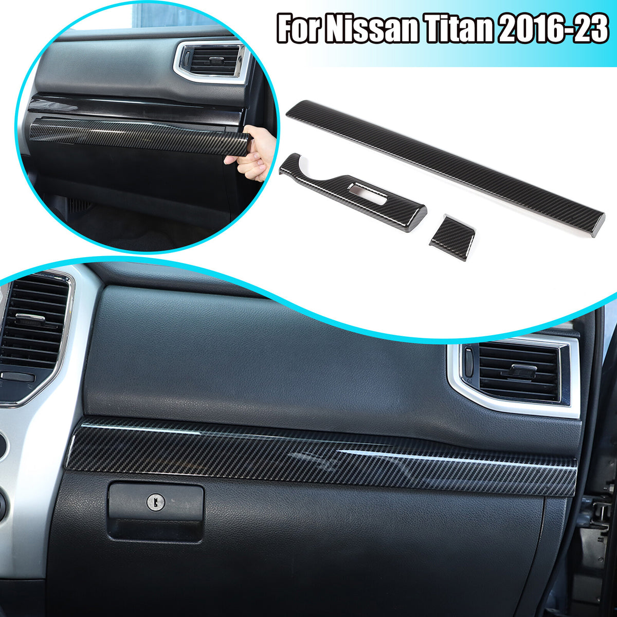 Carbon fiber Look Dashboard Center Console Trim Cover for Nissan Titan 2016-23 1