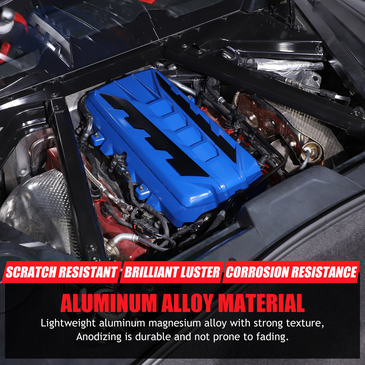 Blue Engine Bay Panel Cover Trim in Edge Black For Corvette C8 2020-26 14