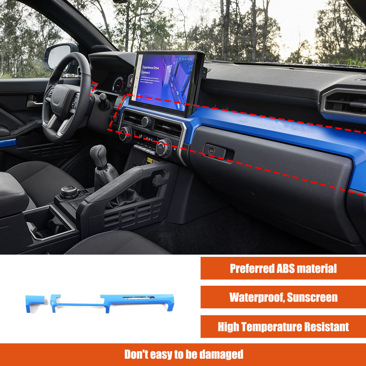 Blue ABS Console Center Dashboard Cover Trim For Toyota Tacoma SR SR5 2024-2025 13