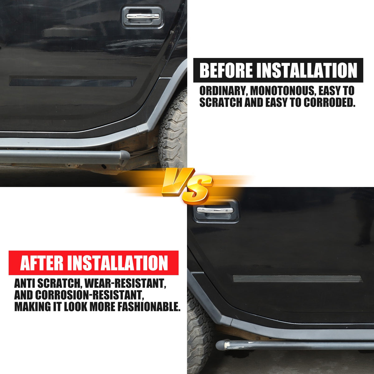 Black Titanium Stainless Steel Body Molding Trim Strips For Hummer H2 2003‑2009 24