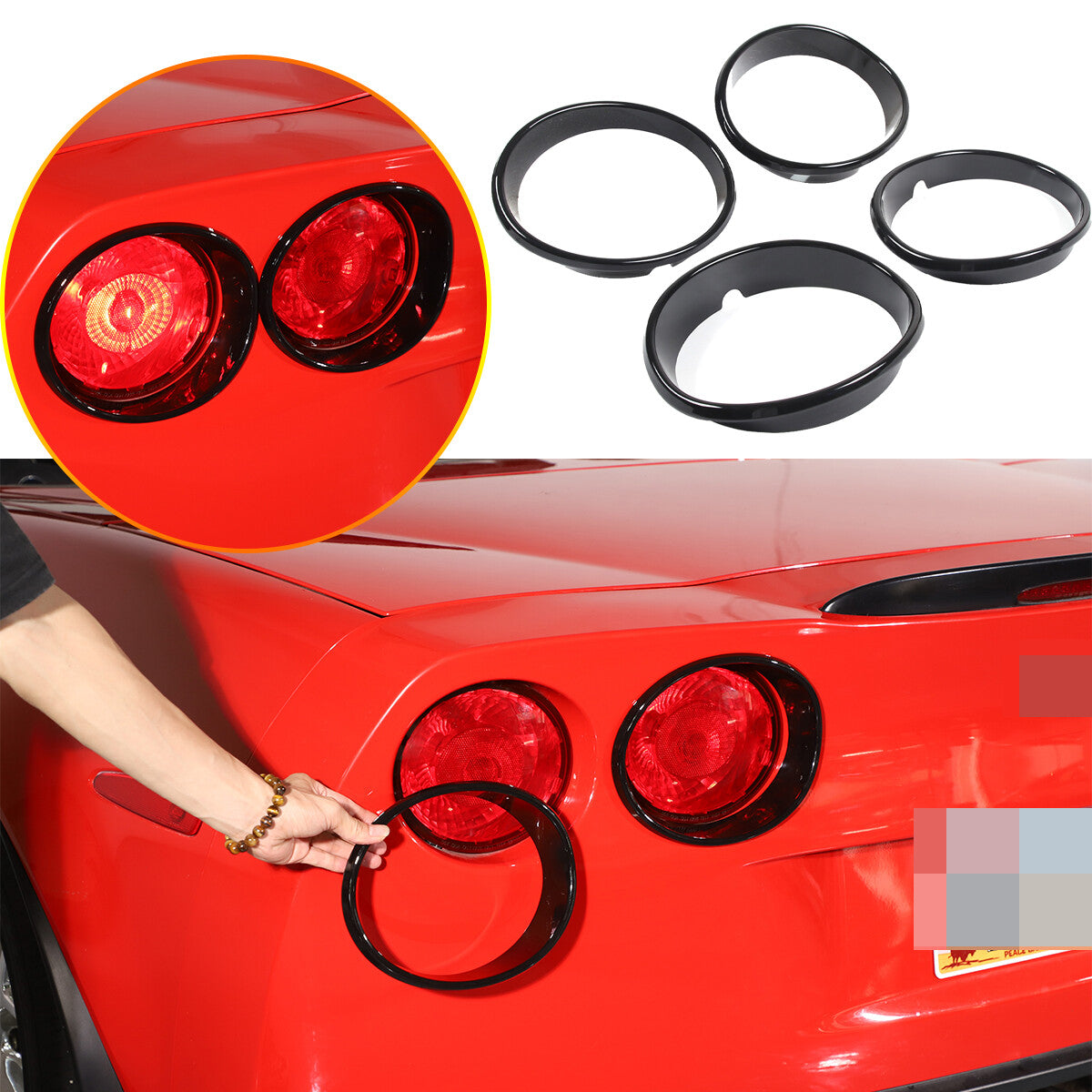 Gloss Black Tail Light Surround Trim Ring For Corvette C6 2005-2013 1