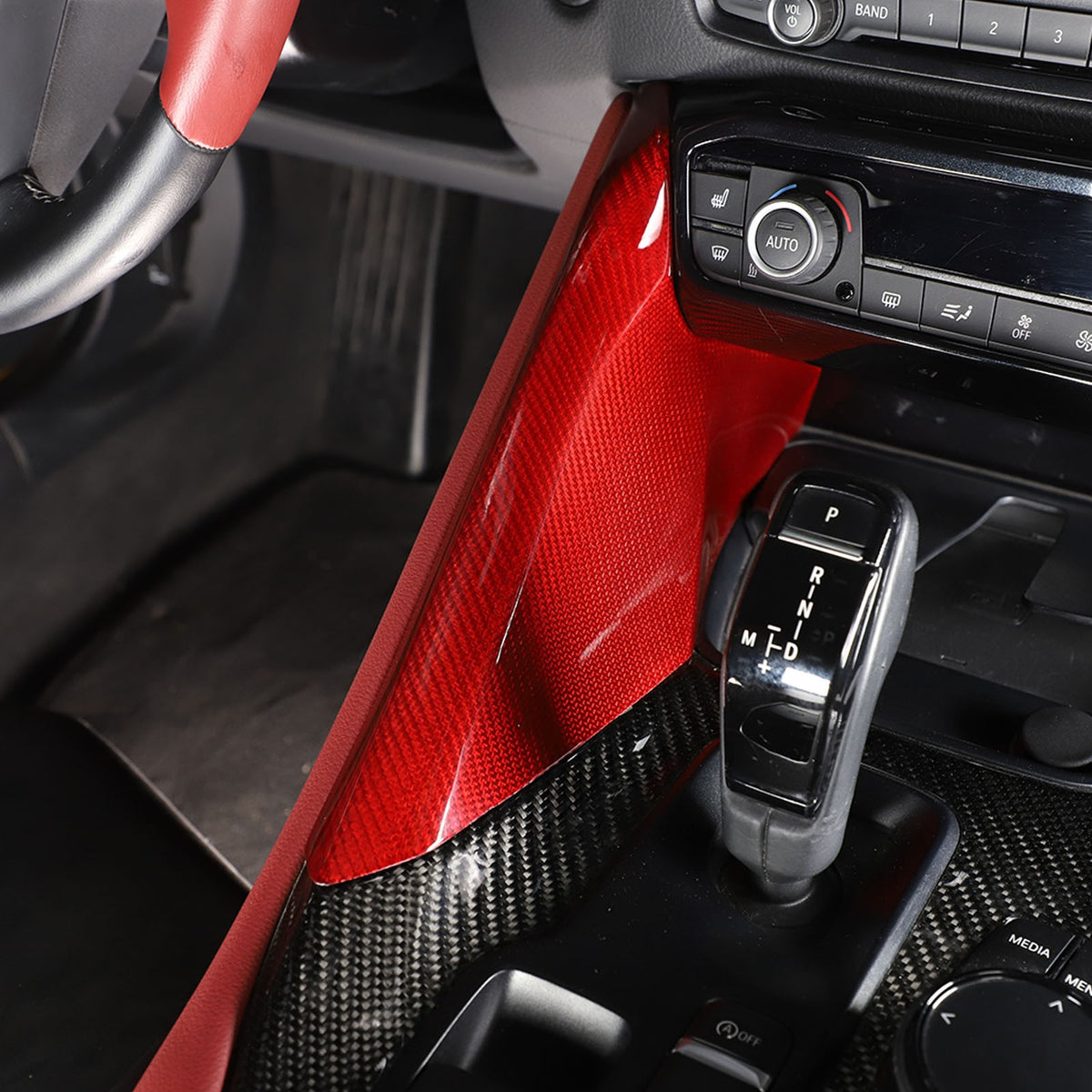 Red Real Carbon Fiber Center Gear Shift Side Panel Trim For Toyota Supra A90 19+ 22