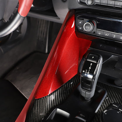 Red Real Carbon Fiber Center Gear Shift Side Panel Trim For Toyota Supra A90 19+ 22