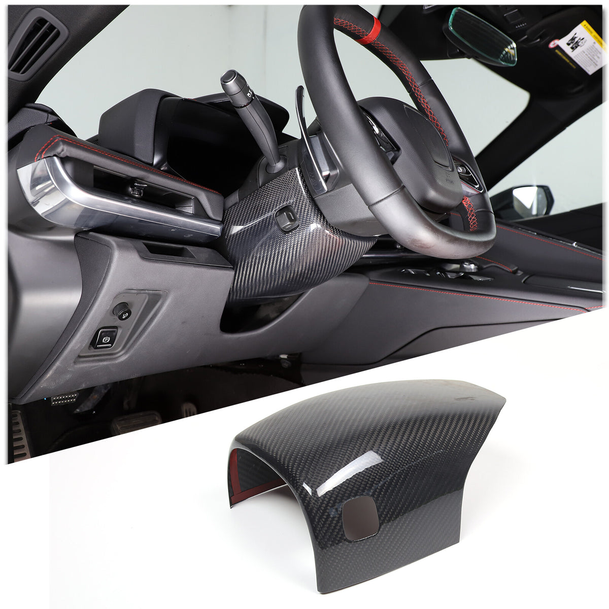 Real Carbon fiber Steering Wheel Upper & Lower Base Cover For Corvette C8 20-26 3