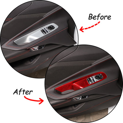 Red Real Carbon Fiber Window Lift Button Cover Trim For Corvette C8 Coupe 20+ US 4