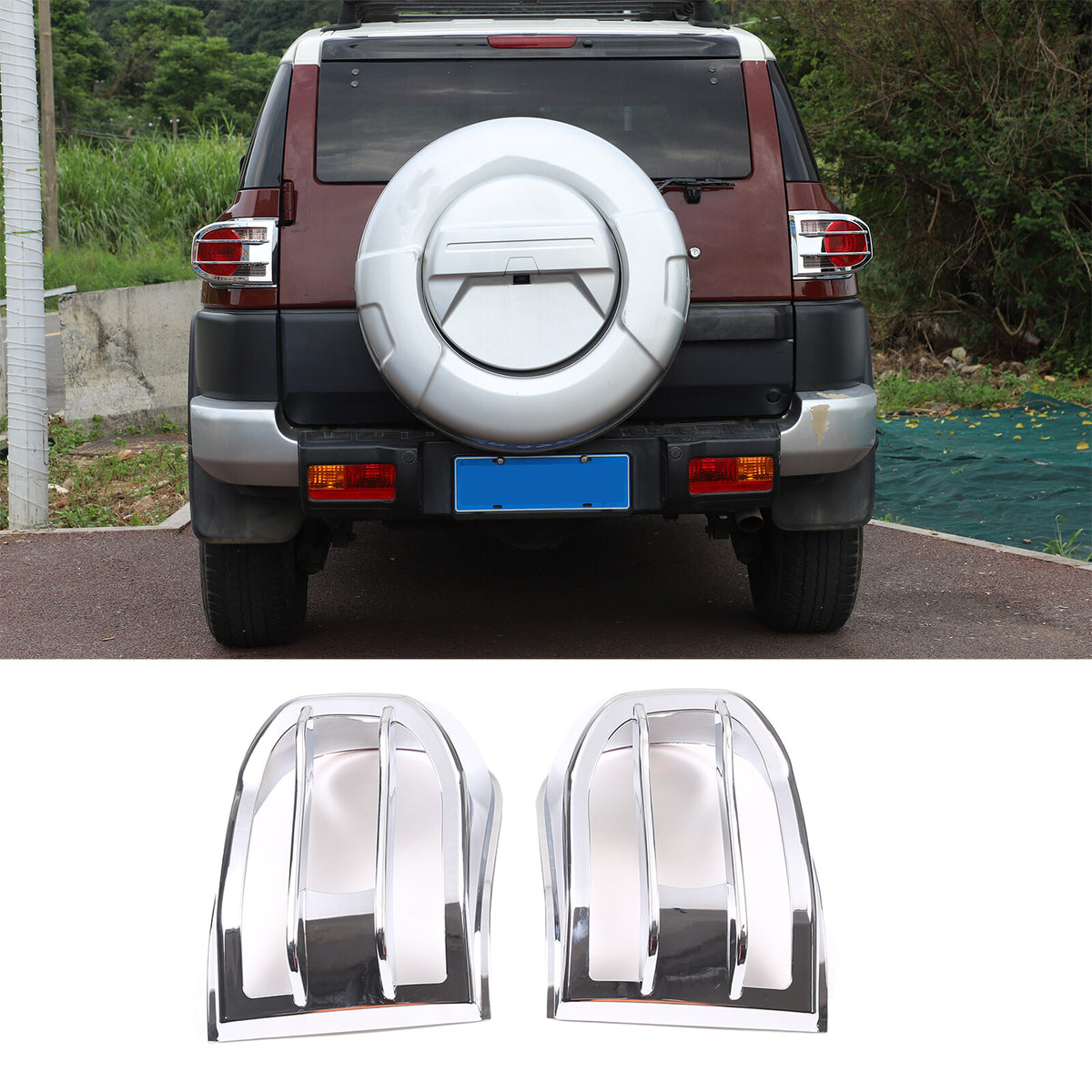 Chrome Silver Rear Tail Light Lamp Cover Trim For 2007-2014 Toyota FJ Cruiser 3