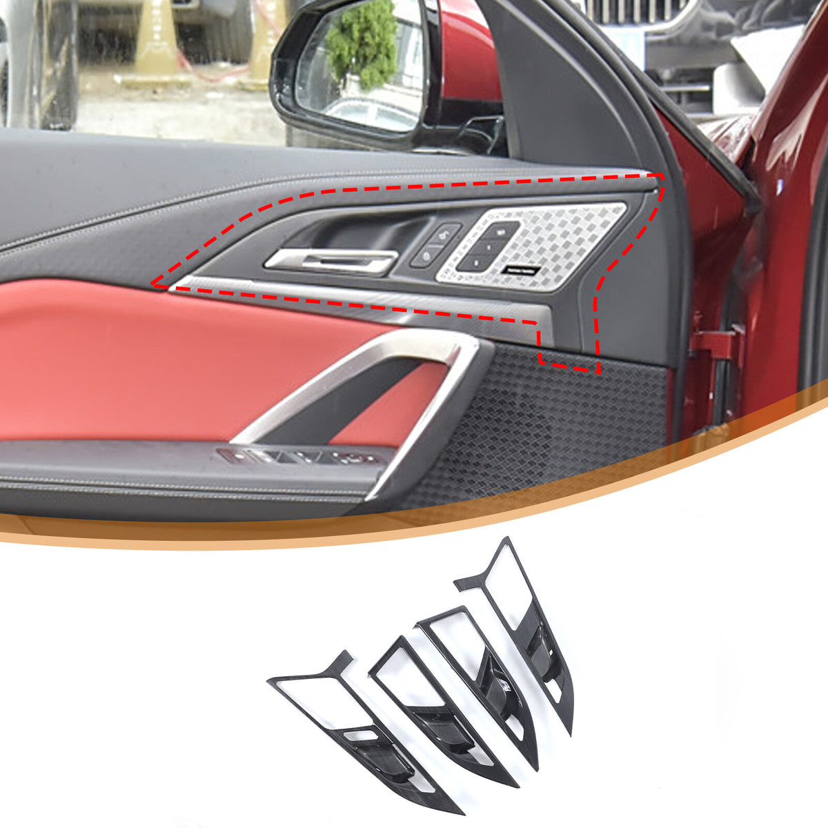 Black Grain Interior Door Handle Cover Trim For BMW X1 U11 /X2 U12 2023+ 10