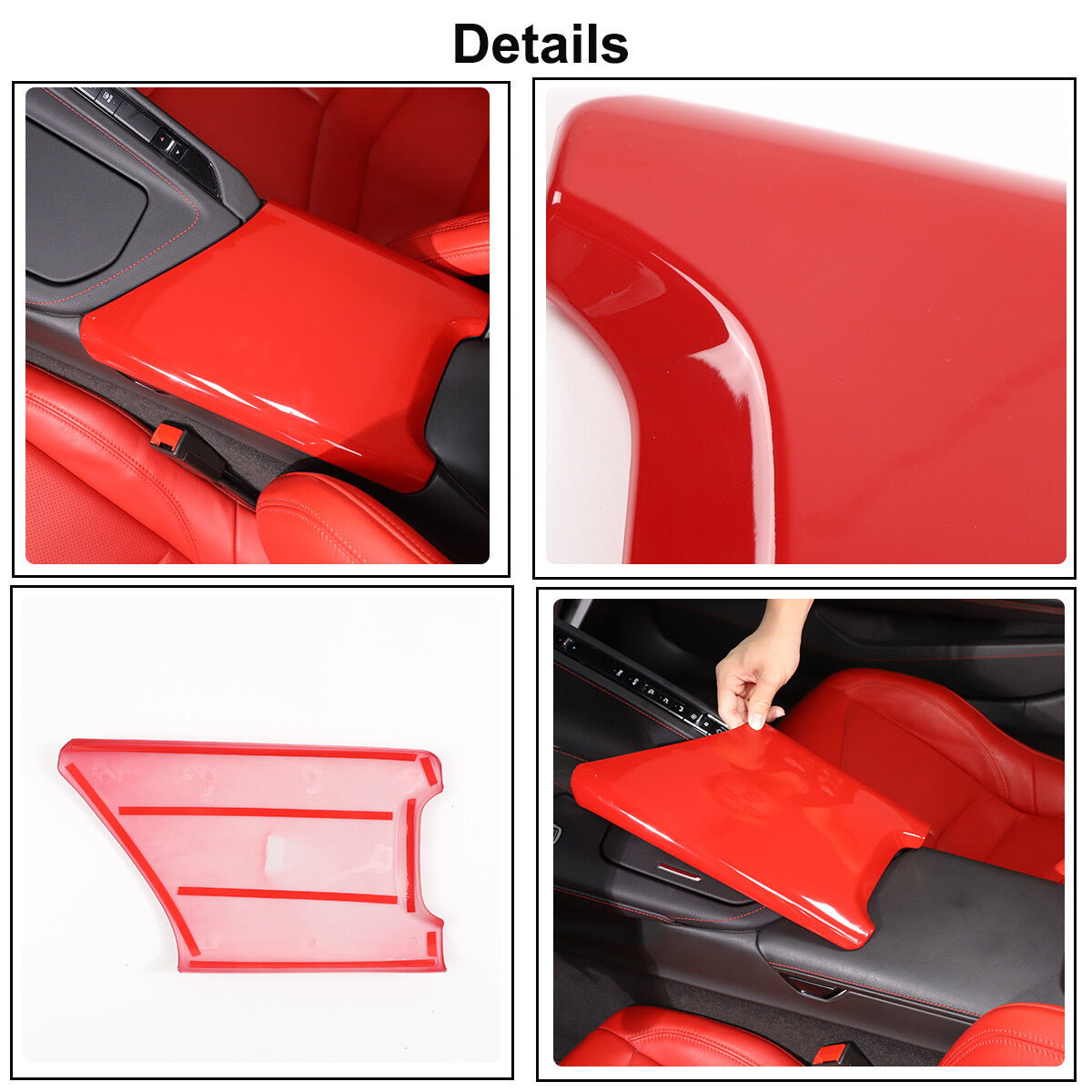 ABS Sports Red Interior Center Armrest Trim Cover For Corvette C8 2020-2026 2