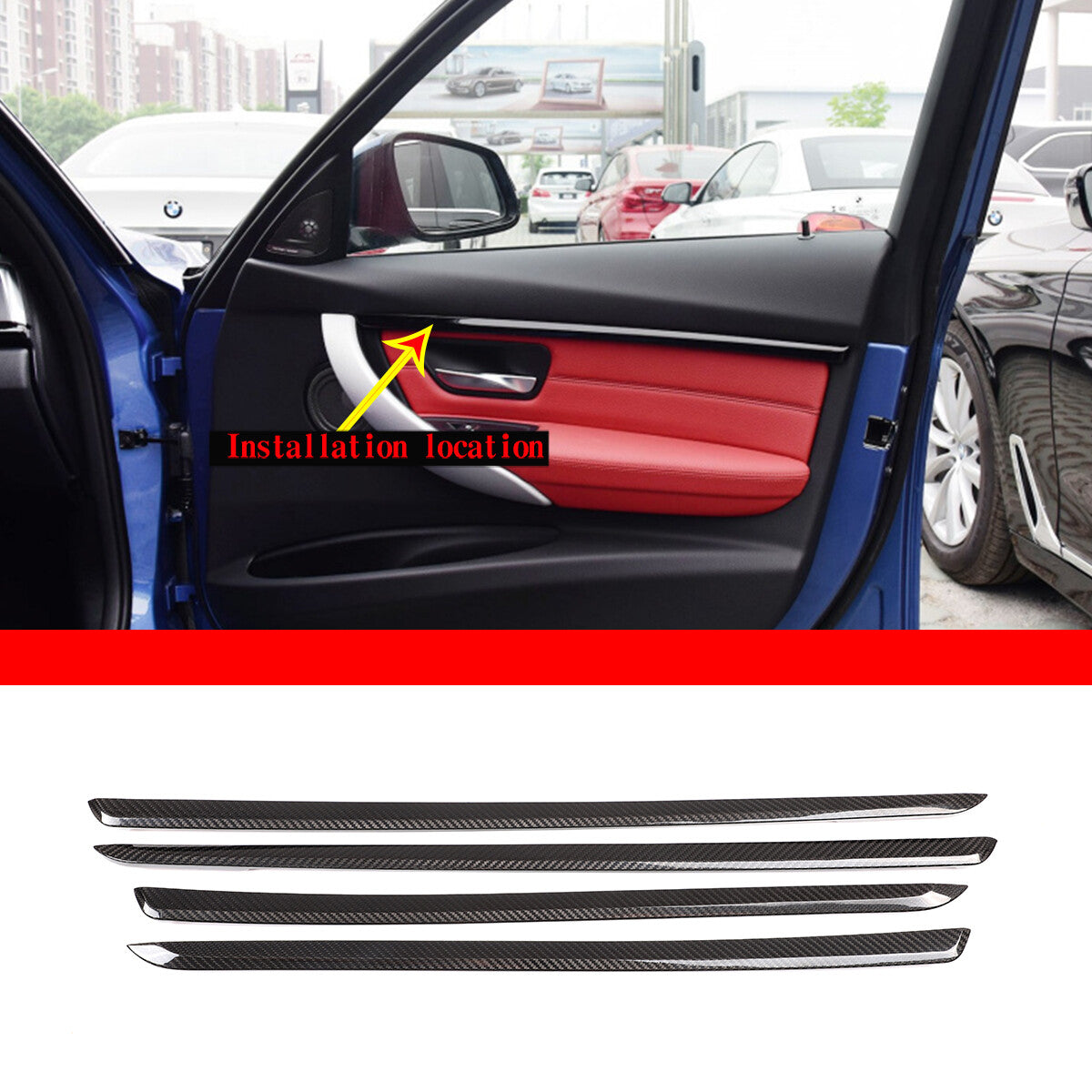 Real Carbon Fiber Inner Door Panel Strip Trim For BMW 3 4 Series GT 2013-2020 5