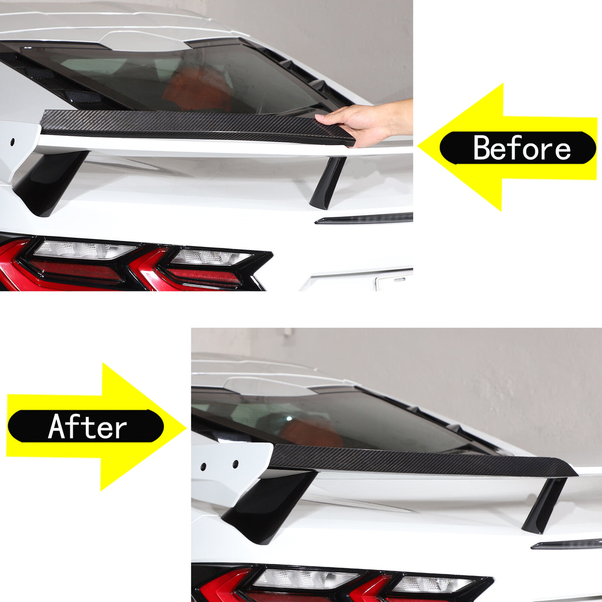 Real Carbon Fiber High Wing Spoiler Add-On Wicker Bill Pair For Corvette C8 20+ 5