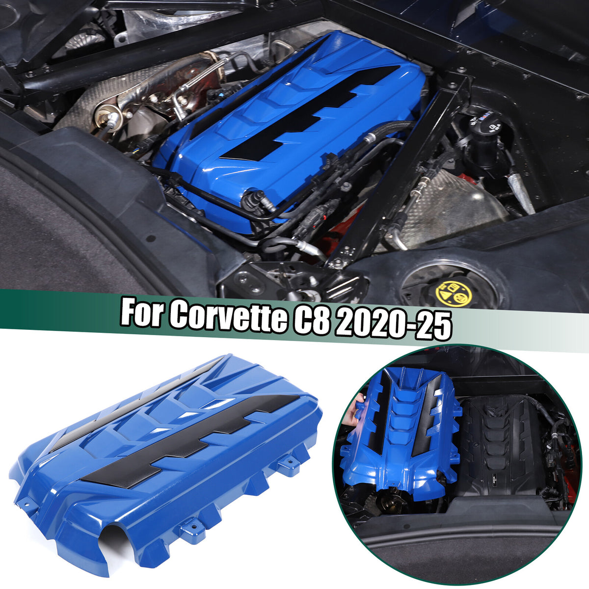 Blue Engine Bay Panel Cover Trim in Edge Black For Corvette C8 2020-26 1