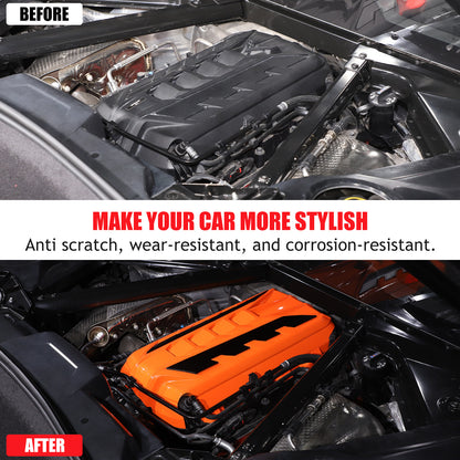 Orange Engine Bay Panel Cover Trim in Edge Black For Corvette Coupe C8 20-26 US 15