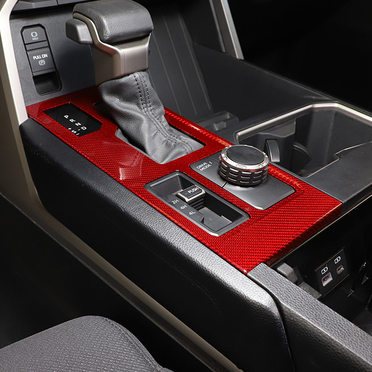 Red Real Carbon Fiber Console Gear Shift Box Panel Trim For Toyota Tundra 22-26 6