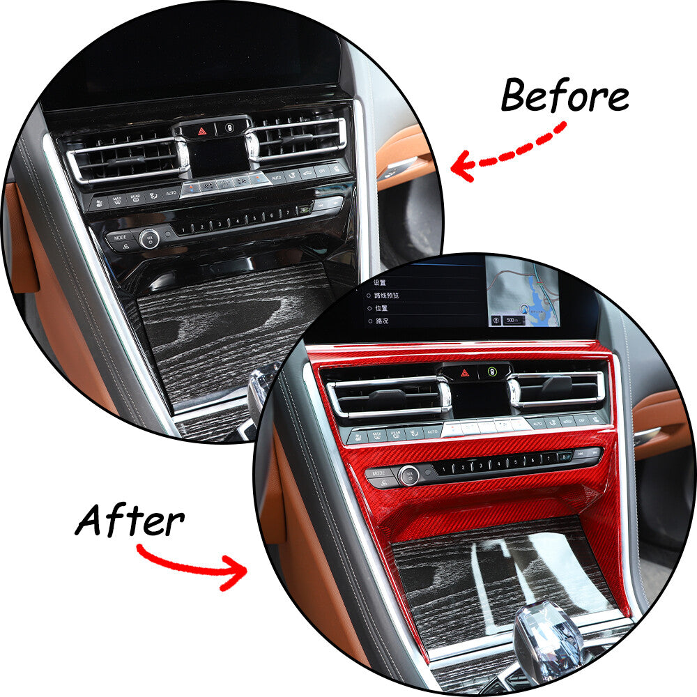 Red Carbon Fiber Interior CD Panel Decor Cover Trim For BMW 8 Series 2019-22 11
