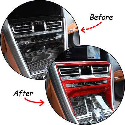 Red Carbon Fiber Interior CD Panel Decor Cover Trim For BMW 8 Series 2019-22 11
