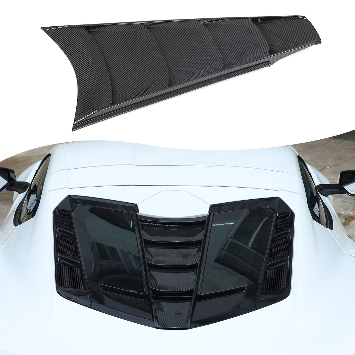Carbon Fiber ABS Rear Split Window Applique Louver Trim For Corvette C8 Z51 20+ 10