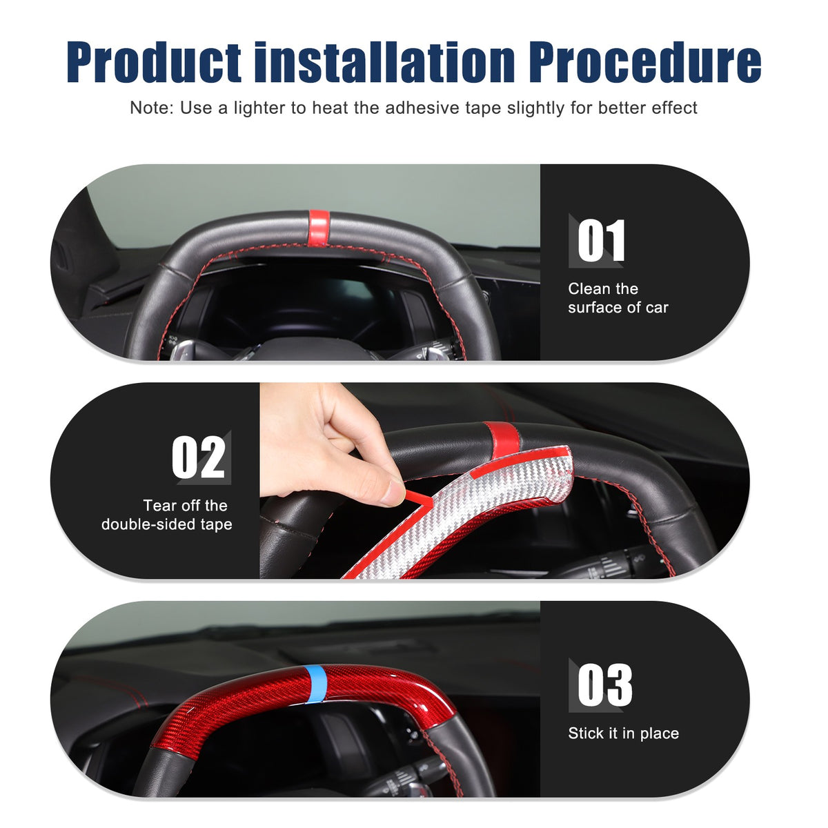 Red Real Carbon Fiber Blue Top Steering Wheel Cover Trim For Corvette C8 2020+ 3